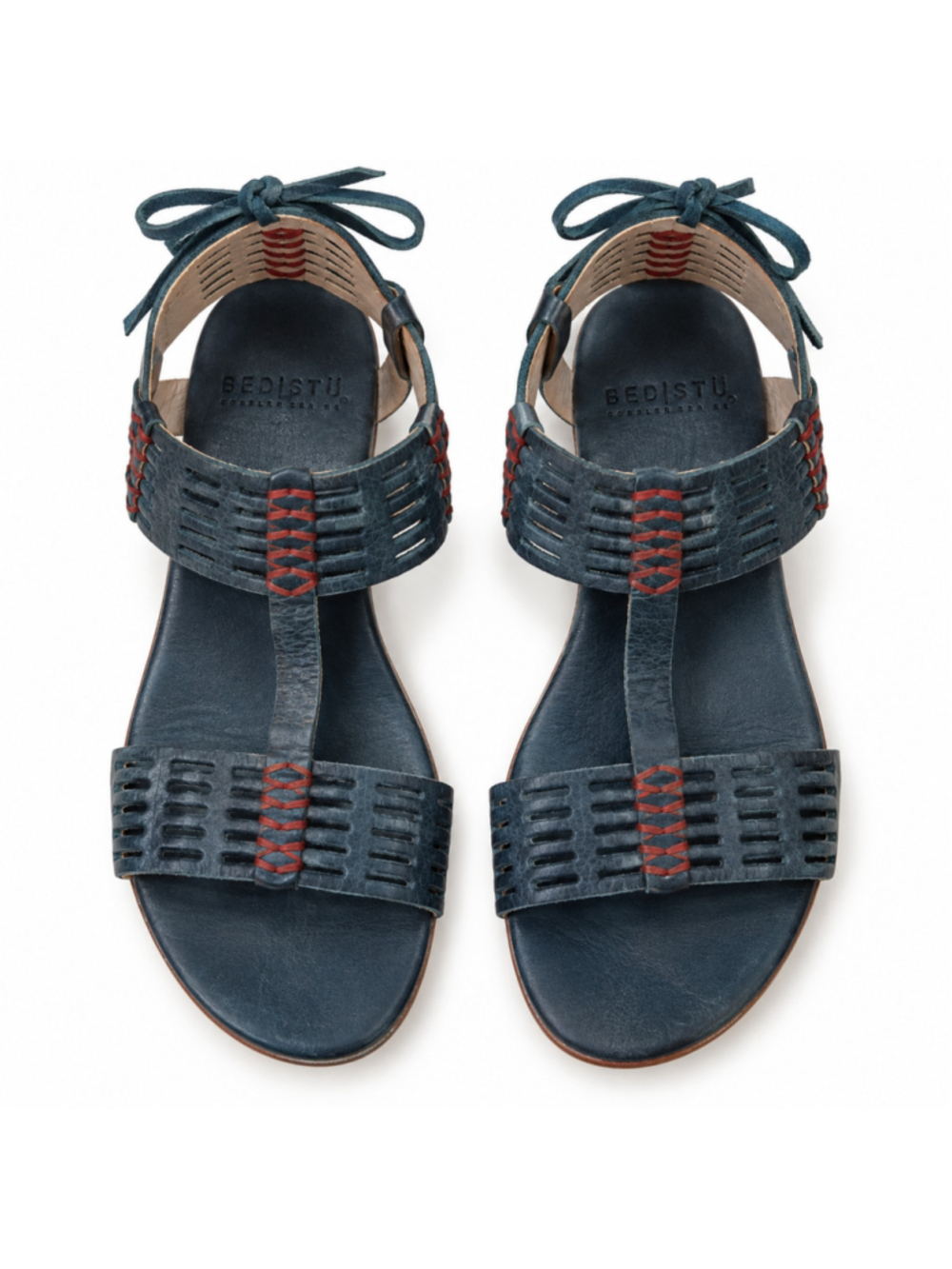 BED STU Cobbler Series Sandals 9B Blue Leather Ankle Tie Boho Handmade Mexico